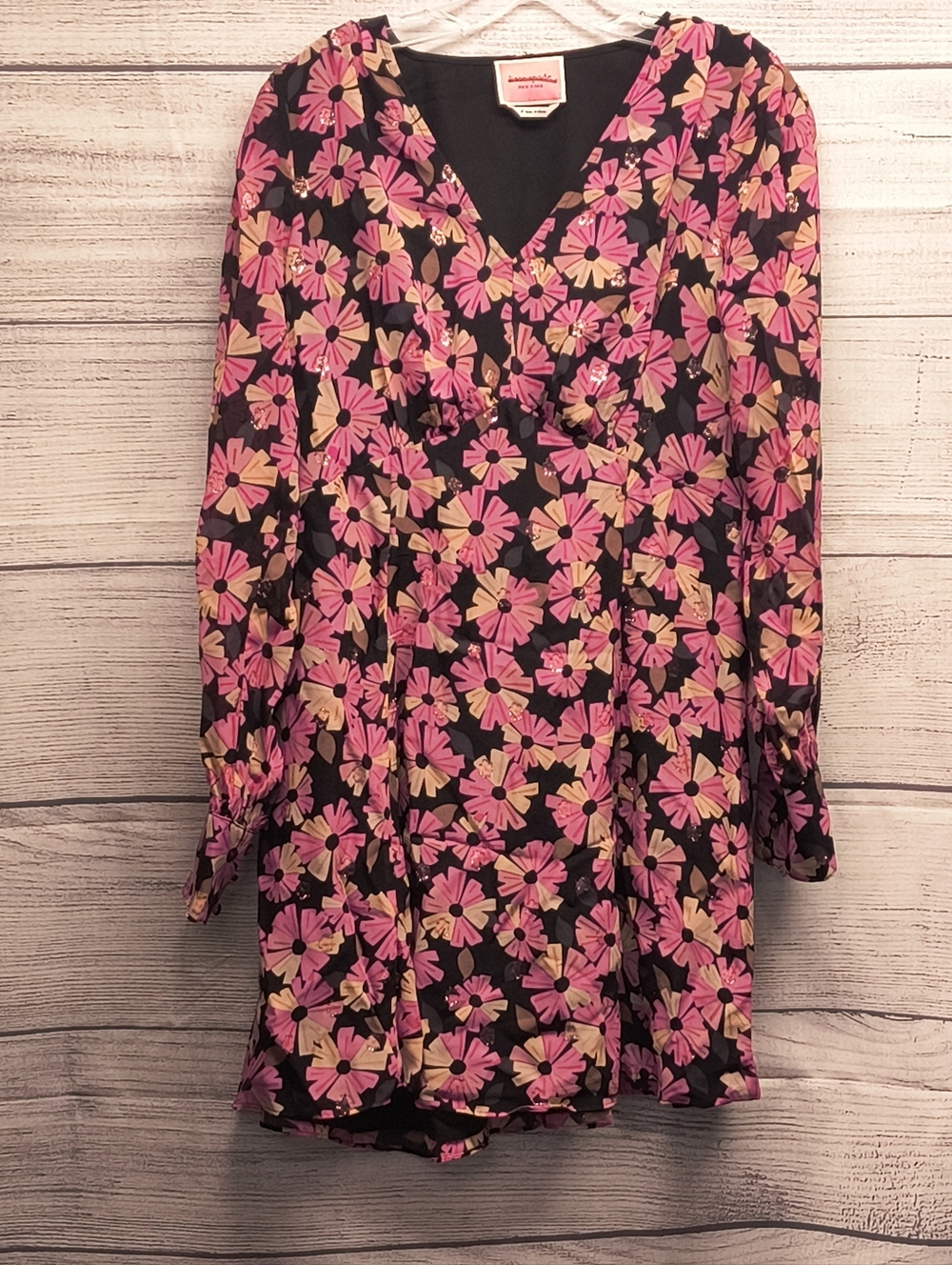 Kate Spade Wallflower Silk Chiffon Floral Dress In Black Size 8